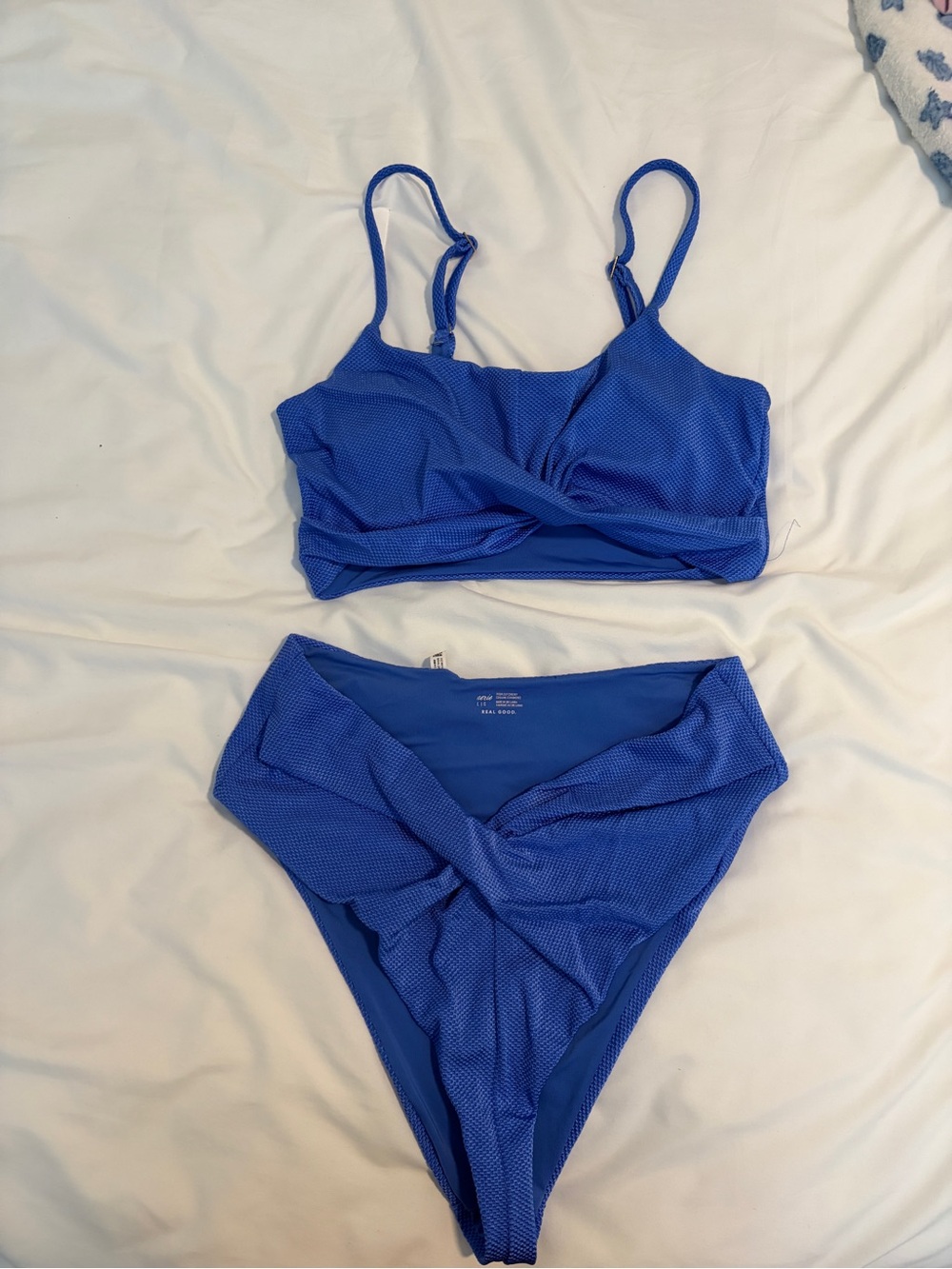 Aerie Blue Twist-Front Bikini Swimsuit Set